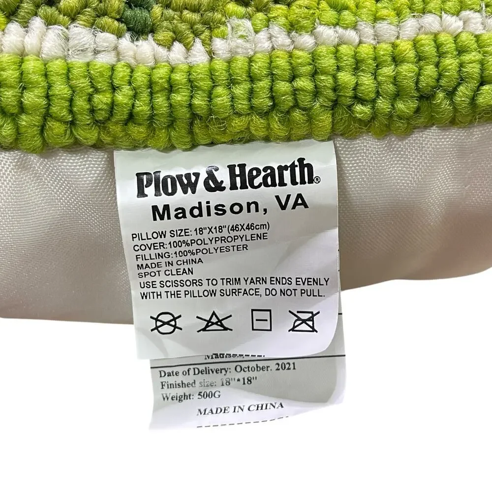 Plow & Hearth Monarch Butterfly Hooked Pillow Floral Outdoor 18x18